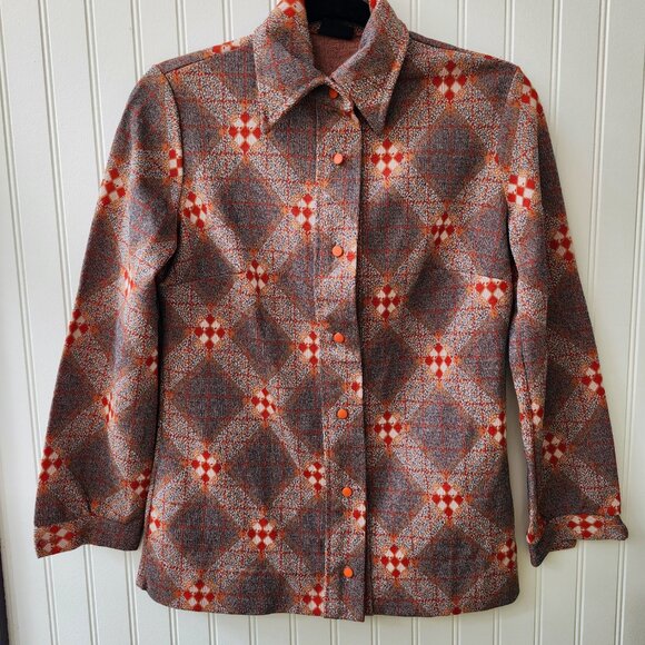 Vintage 1970's Funky Diamond Print Shirt by Stage 7 - Picture 2 of 15